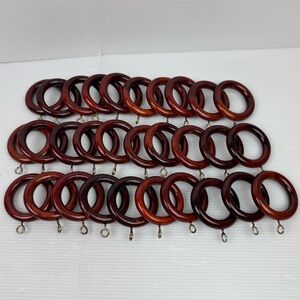 Lot Of 30 Vintage Wooden Curtain Drapery Rod Rings Hooks Eye Brown Rustic